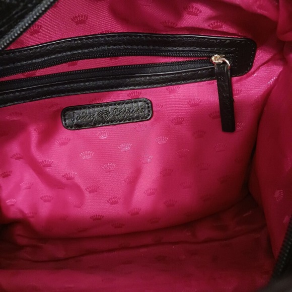 Juicy Couture Purse BLACK VELVET Quilted Leather TRIM Square Bag GOLD HEARTS - Picture 10 of 16